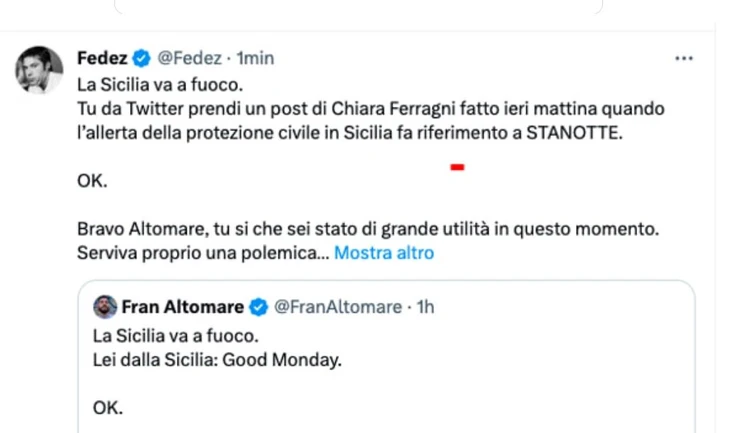 Chiara Ferragni criticata per i selfie sullo yacth mentre la Sicilia brucia In sua difesa interviene Fedez ma poi cancella il post