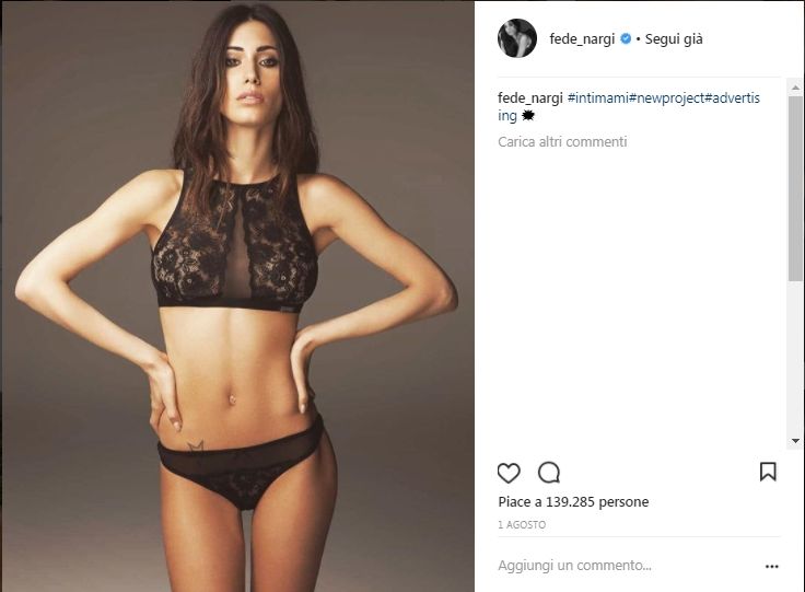 Federica Nargi accusata di anoressia mette in riga i faciloni con un post