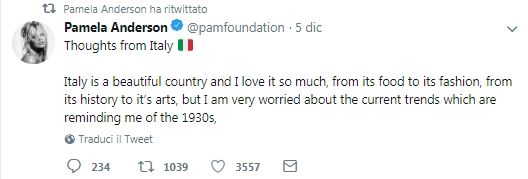 Pamela Anderson contro Matteo Salvini E arriva la replica