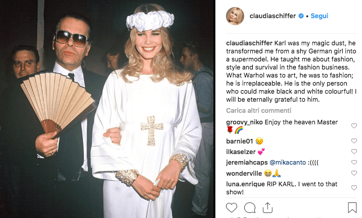 Claudia Schiffer il dolore per la morte di Karl Lagerfeld e la polvere magica