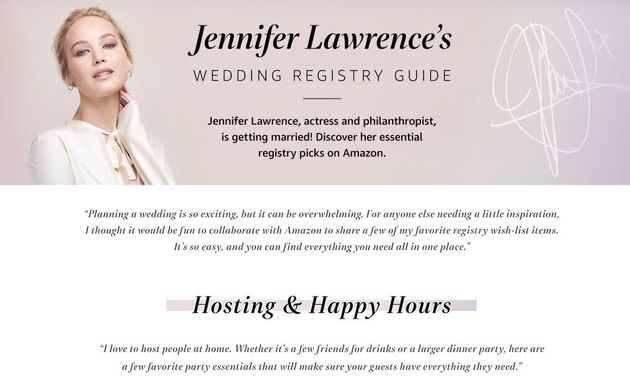 Jennifer Lawrence si sposa lista di nozze su Amazon e aiuta lAmazzonia