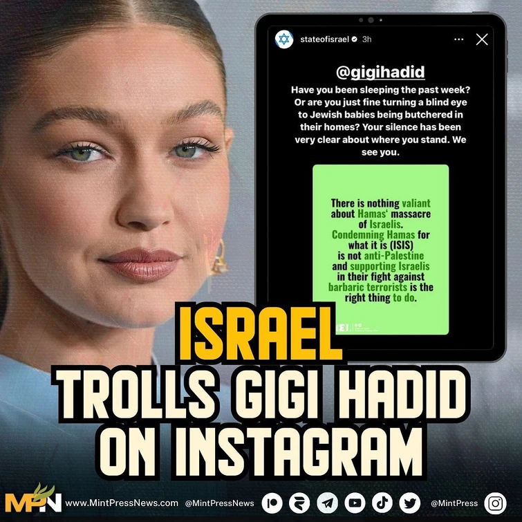 Gigi Hadid post criticto da Israele