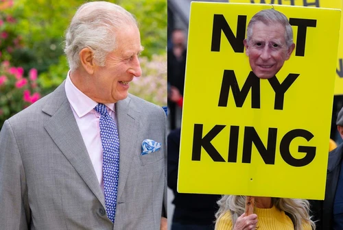 Abbasso la corona Re Carlo e la protesta anti monarchica che gli rovina la festa per il primo anniversario di regno