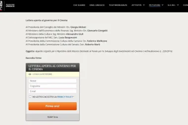 “Lettera per il Cinema”, in 48 ore più di 10 mila firme