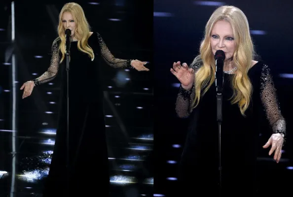 Patty Pravo: sfoggia un look che incarna perfettamente la sua aura iconica e senza tempo.I capelli biondo platino, sono portati morbidi e voluminosi. Il trucco punta sugli occhi: smokey intenso nei toni del grigio e del nero; le labbra, invece, restano nude o rosate per bilanciare l’insieme, un equilibrio tra eleganza teatrale e spirito rock. Moira Zelli Al Pacino