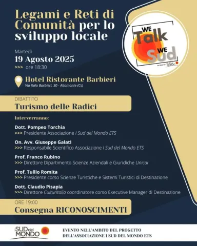 Ad Altomonte incontro su Turismo delle Radici dell’Associazione I Sud del Mondo Ets